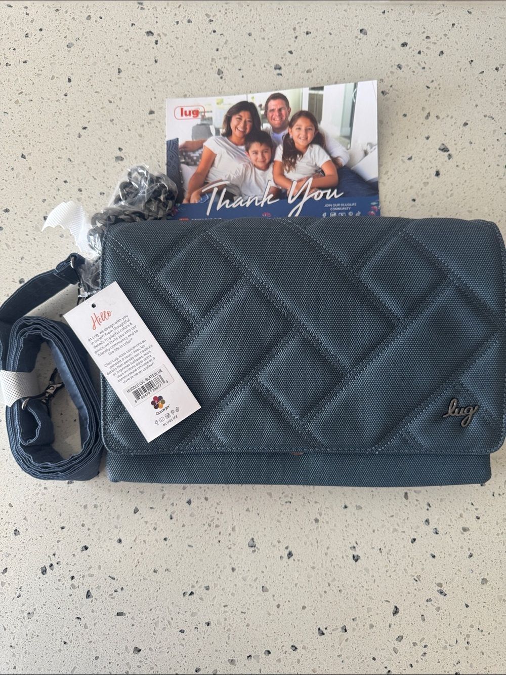Lug HUDDLE Matte Luxe Slate Blue Fold Over Quilted Crossbody Shoulder Bag Clutch